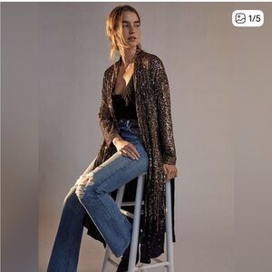 Anthropologie Dulcinea Sequin
Duster Jacket Rose Gold Black